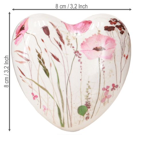 Floristik24 Deko Herzen Keramik Tischdeko Mohn Krakelee 8cm 3St