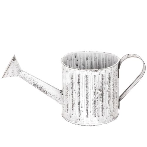 Deko-Pflanzkanne aus Metall, Ø10,5cm, silber/weiss, mit Rillenstruktur | Floristik24.ch