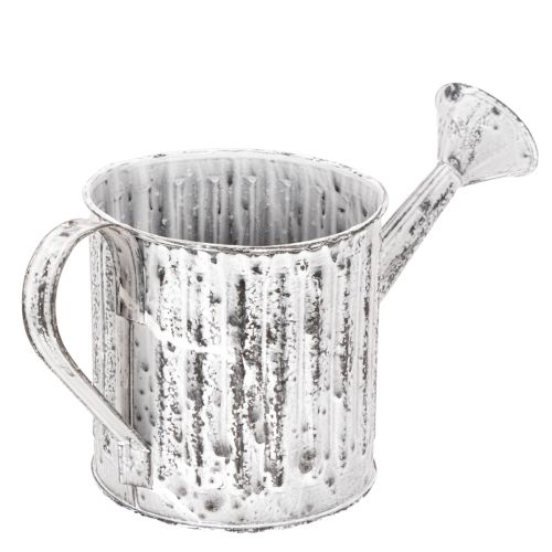 Deko-Pflanzkanne aus Metall, Ø10,5cm, silber/weiss, mit Rillenstruktur | Floristik24.ch
