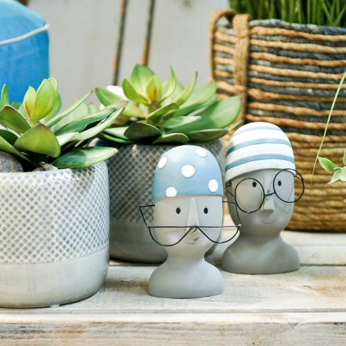 Floristik24 Deko-Kopf Schwimmer mit Brille und Badehaube Blau Weiß H15cm/16cm 2St