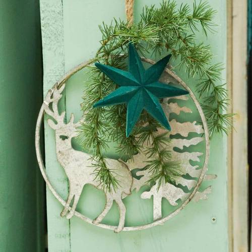 Floristik24 Deko-Ring Rentier und Tanne Antik-Look Silber Ø30cm Zum Aufhängen