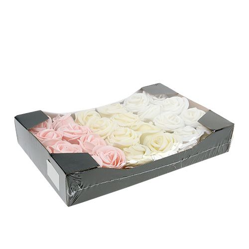 Floristik24 Deko Rose Weiß, Creme, Rosa Mix Ø6cm 24 St