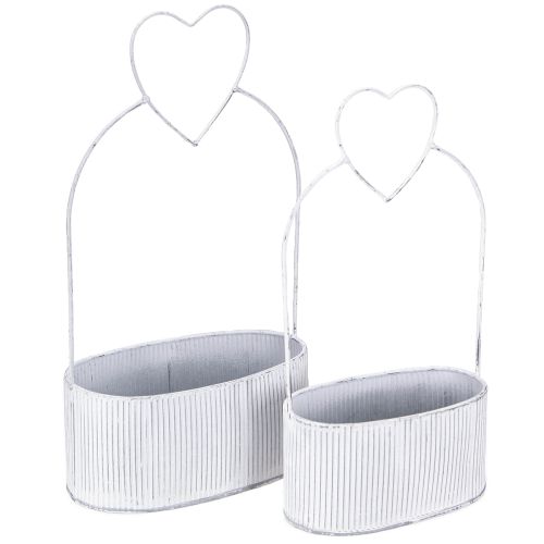 Artikel Deko Schale oval Metall mit Herz Weiß 20/16cm 2er-Set