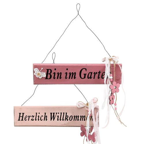 Floristik24 Holzschild „Bin im Garten" Altrosa 30cm 2St