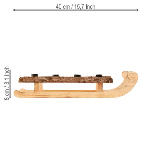 Deko Schlitten Holz Rinde 4 Stabkerzenhalter 40×12,5cm | Floristik24.ch