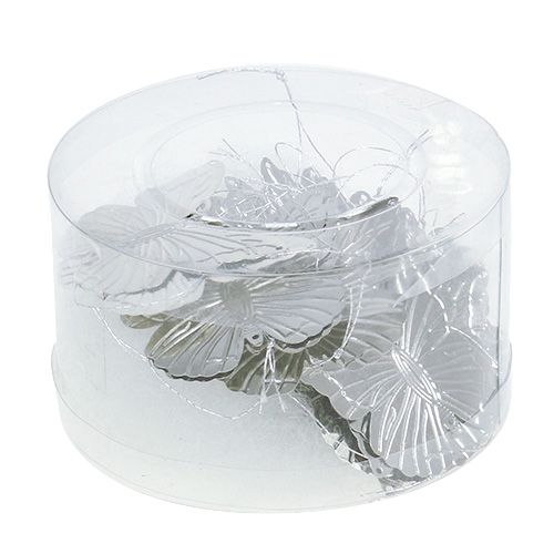 Floristik24 Deko Schmetterlinge zum Hängen Silber 5cm 36St
