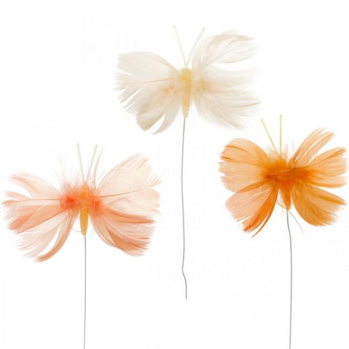 Floristik24 Schmetterlinge in Orangetönen, Frühlingsdeko Feder-Schmetterlinge am Draht 6St