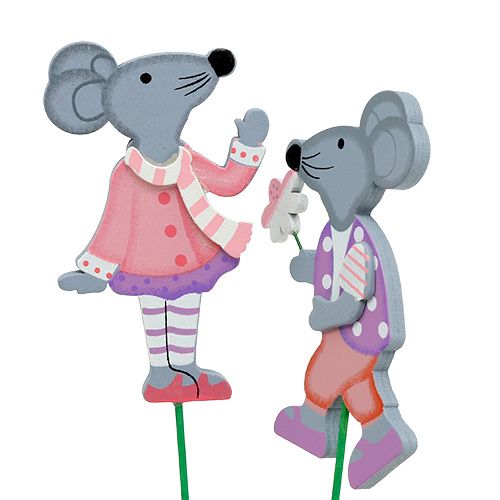 Floristik24 Deko-Stecker Maus mit Blume 8,5cm 14St