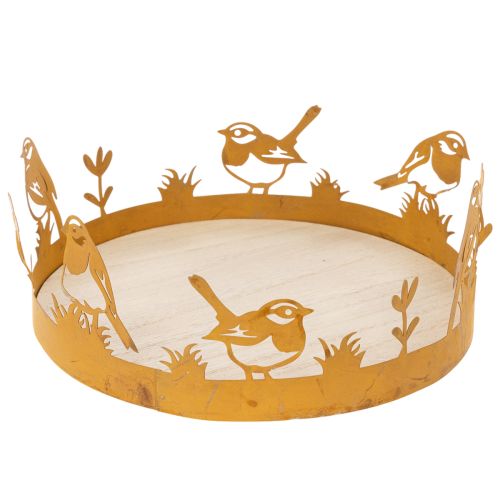 Dekotablett Holz und Metall Ø20cm Rostoptik mit Vogelmotiv als Frühlingsdeko online kaufen | Floristik24.ch
