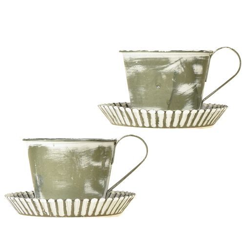 Floristik24 Deko Tasse Metall Weiß gewaschen Antik Ø9cm H8cm 2St