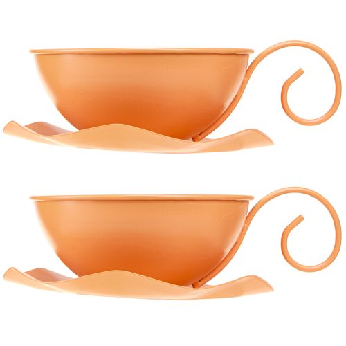 Artikel Deko Tasse Ø16cm H9cm mit Teller Metall Deko Orange 2St