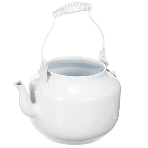Deko-Teekanne aus Metall Weiss Ø12cm H10cm mit Henkel H16cm als Übertopf und Blumendeko online kaufen | Floristik24.ch