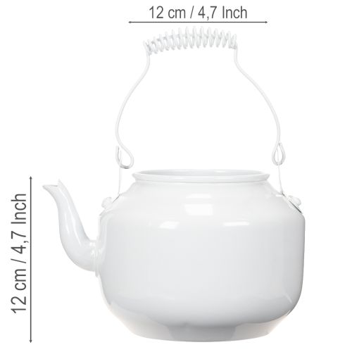 Deko-Teekanne aus Metall Weiss Ø12cm H10cm mit Henkel H16cm als Übertopf und Blumendeko | Floristik24.ch