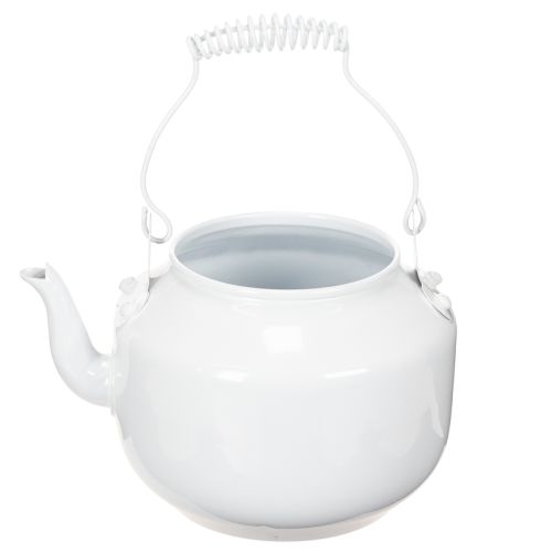 Deko-Teekanne aus Metall Weiss Ø12cm H10cm mit Henkel H16cm als Übertopf und Blumendeko | Floristik24.ch