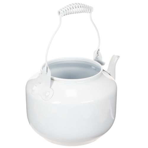 Deko-Teekanne aus Metall Weiss Ø12cm H10cm mit Henkel H16cm als Übertopf und Blumendeko | Floristik24.ch
