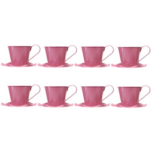 Artikel Deko Teetasse Metall Tasse mit Teller Pink Ø12 H10cm 8 St