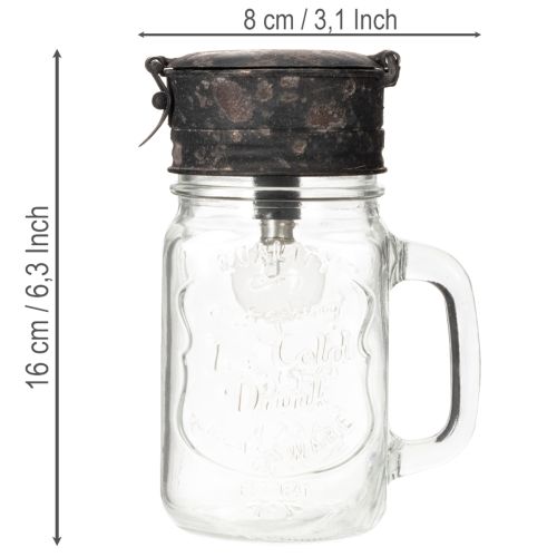 Deko-Trinkglas mit LED-Lampe, Ø 8cm, H 16cm, Glas und Metall, Transparent/Braun | Floristik24.ch