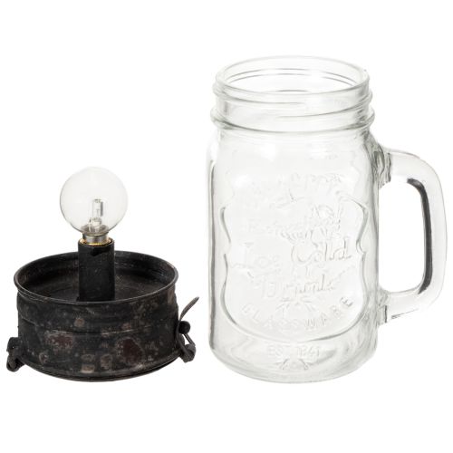 Deko-Trinkglas mit LED-Lampe, Ø 8cm, H 16cm, Glas und Metall, Transparent/Braun | Floristik24.ch