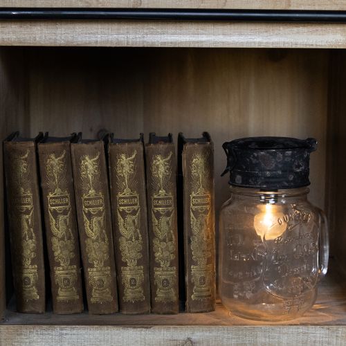 Deko-Trinkglas mit LED-Lampe, Ø 8cm, H 16cm, Glas und Metall, Transparent/Braun | Floristik24.ch