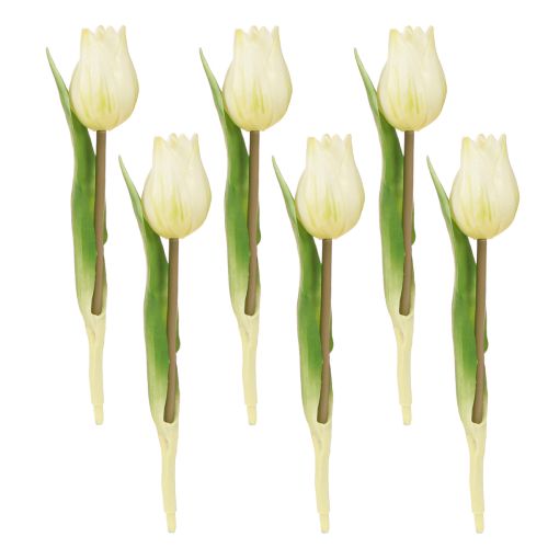 Artikel Deko Tulpen künstlich Kunstblumen Weiße Creme 20cm 6 St