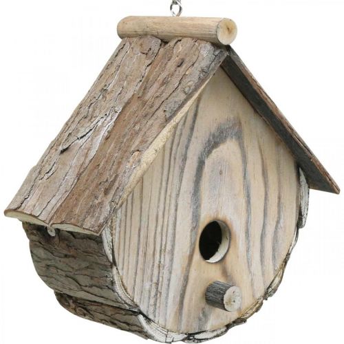 Floristik24 Deko-Vogelhaus, Holzdeko, Nistkasten mit Rinde Natur, Weiß gewaschen H23cm B25cm