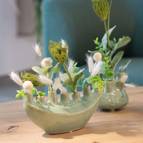Artikel Deko Vase Schiffchen Keramikvase Hellgrün 23×8,5×11cm