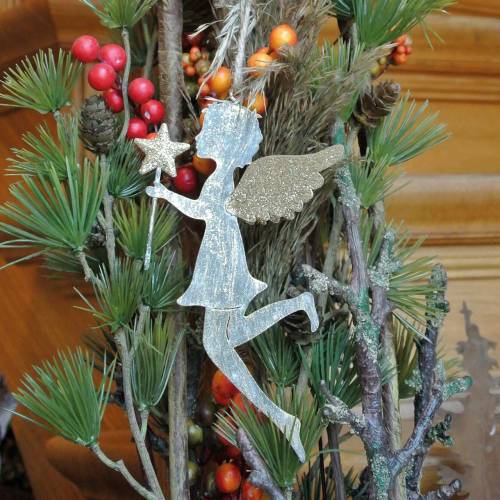 Floristik24 Deko Engel mit Zauberstab zum Hängen Metall Golden, Silbern 15,5cm × 9,5cm 3St