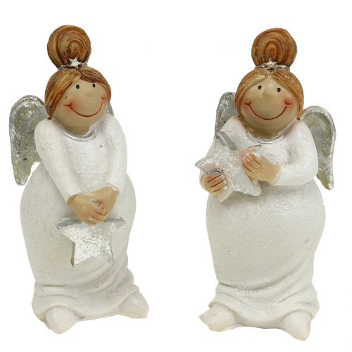 Floristik24 Deko Figur Engel mit Stern Weiß, Silber 10cm 2St