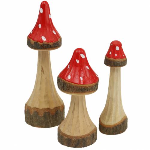 Floristik24 Deko Fliegenpilze aus Holz Rot, Natur 13,5cm - 19cm 3St