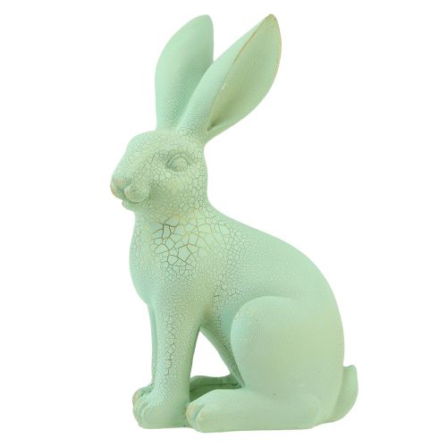 Artikel Deko Hase sitzend Grün Pastell Gold Krakelee Vintage 23,5cm