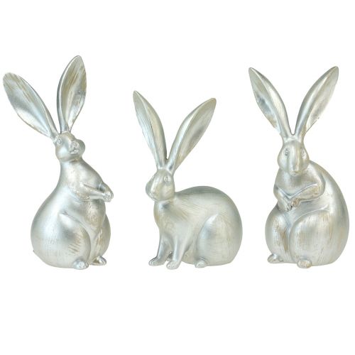 Floristik24 Deko Hasen Silber Dekofiguren Ostern 17,5x20,5cm 3St