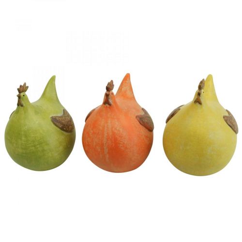 Deko Huhn Bunte Osterdeko Grün/Gelb/Orange 13cm 3St