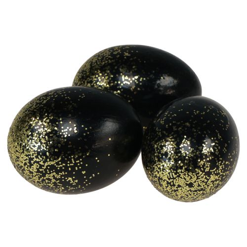 Artikel Deko Ostereier echtes Gänseei Schwarz mit Gold-Glitter H7,5–8,5cm 10 St