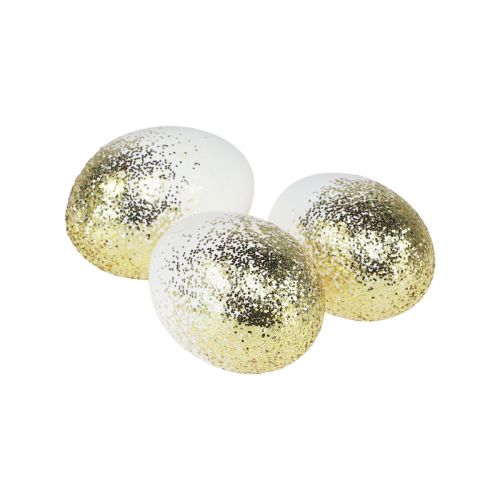 Floristik24 Deko Ostereier echtes Hühnerei Weiß mit Gold-Glitter H5,5–6cm 10 St