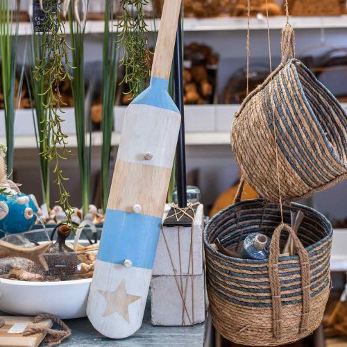 Floristik24 Deko Paddel Garderobe Maritime Deko Holz Wanddeko Hellblau 1m