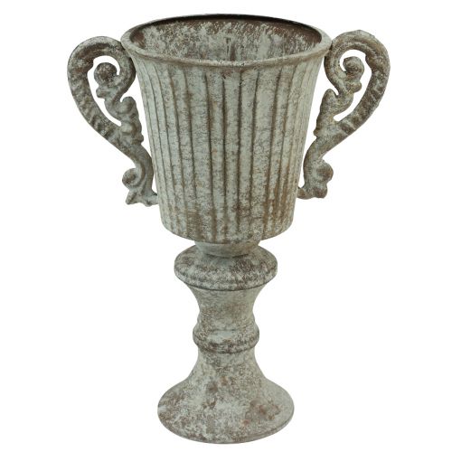 Artikel Deko Pokal Kelch Metall Antik Braun Weiß Ø12cm H26cm Vase Kübel Blumenschmuck