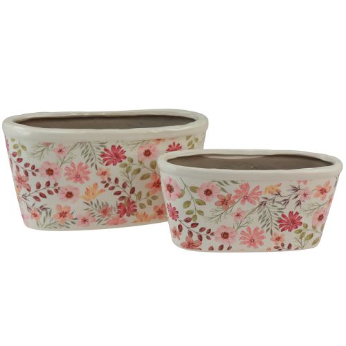Floristik24 Deko Schale mit Anemonen Keramikschale oval 27/23cm 2er-Set