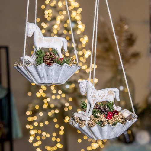 Floristik24 Deko Schaukelpferd Weihnachten Weiß 13x4,5x11,5cm 3St