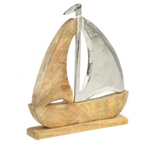 Deko Schiff Holz Metall Silber Mangoholz 16,5x4x18,5cm