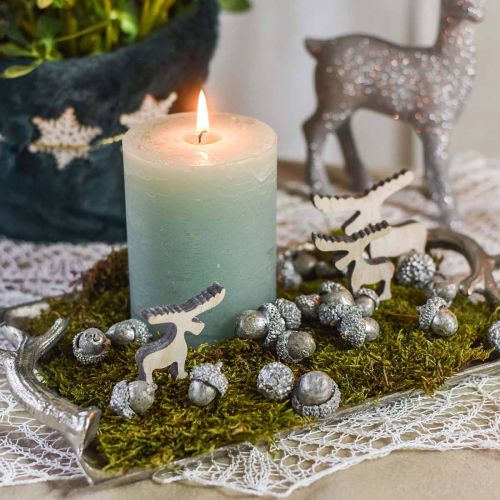 Floristik24 Deko Tablett Hirschgeweih Silbern Aluminium Rechteckig 33x18x4cm