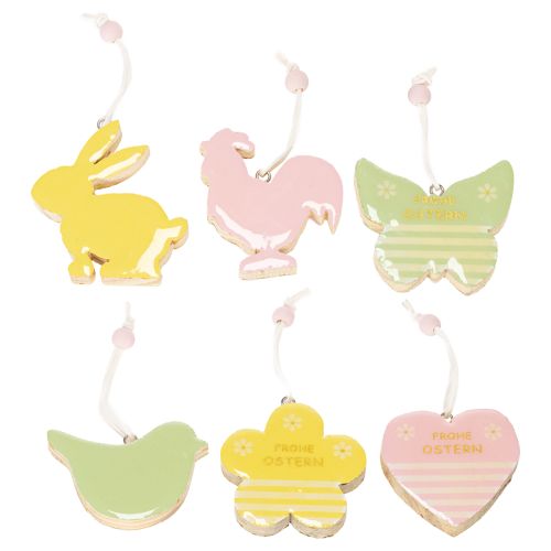 Artikel Osterdeko zum Hängen Osterfiguren Anhänger Holz Pastellfarbe 7cm 6St