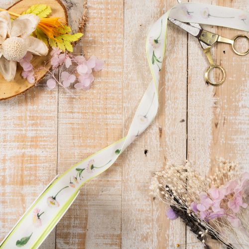 Geschenkband Blütenmuster Bellis 25 mm Weiss Polyester 20 m für Dekoration | Floristik24.ch