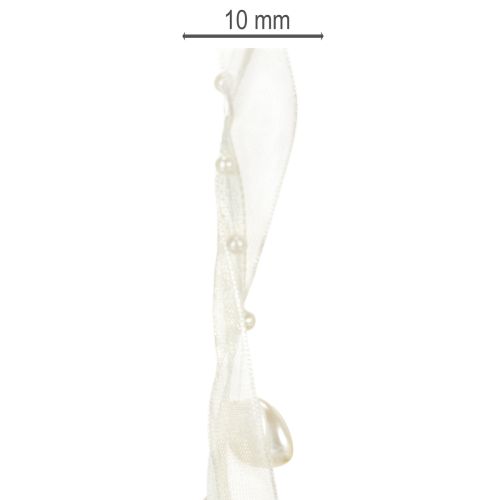 Dekoband Creme mit Herzen und Perlen 10mm x 5m für Hochzeitsdekoration | Floristik24.ch