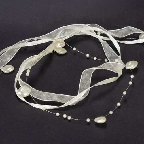 Dekoband Creme mit Herzen und Perlen 10mm x 5m für Hochzeitsdekoration | Floristik24.ch
