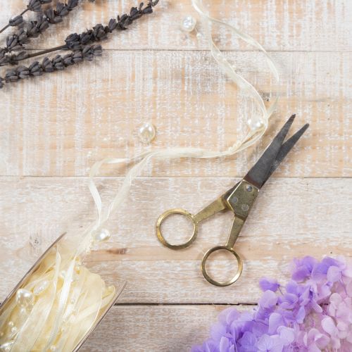 Dekoband Creme mit Herzen und Perlen 10mm x 5m für Hochzeitsdekoration | Floristik24.ch