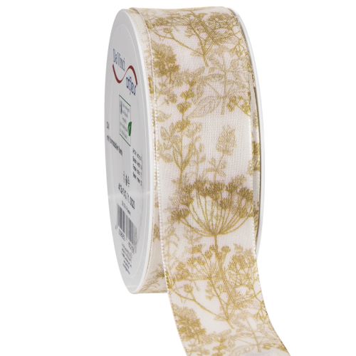 Geschenkband aus Polyester 40 mm breit 20 m cremefarben mit Pflanzenmotiven online kaufen | Floristik24.ch
