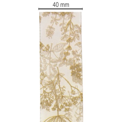 Geschenkband aus Polyester 40 mm breit 20 m cremefarben mit Pflanzenmotiven | Floristik24.ch