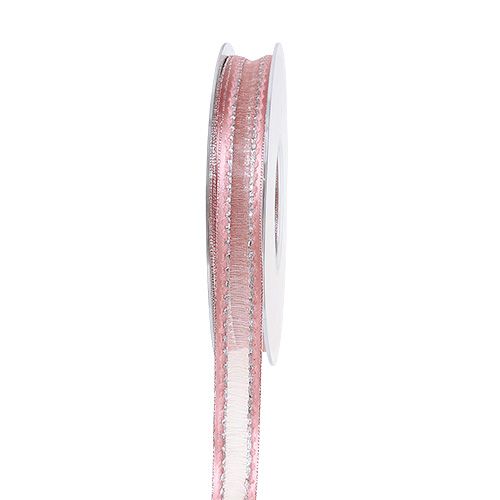 Dekoband Rosa mit Lurexstreifen in Silber 15mm 20m