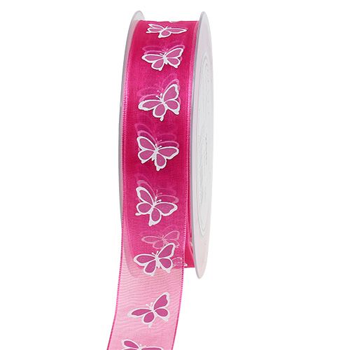 Dekoband mit Schmetterling Pink 25mm 20m | Floristik24.ch