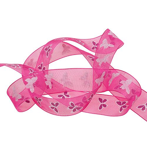 Dekoband mit Schmetterling Pink 25mm 20m | Floristik24.ch